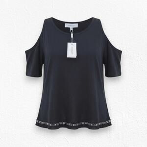 Derek Lam 10 Crosby Black Linen Cold Shoulder Chain Trim Top Size Small NWT